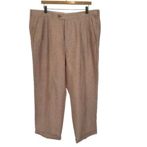 Mens Size 38 38x27 Paul Stuart Red White Pleat Front Pure Linen Seersucker Pants